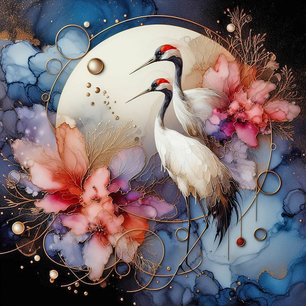 Glass Pattern Red-Crowned Crane 40*40CM(Canvas) Full Round Drill Diamond Painting