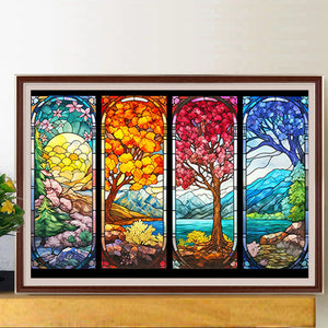 Glass Painting Four Seasons Tree 60*40CM(Canvas) Full Round Drill Diamond Painting