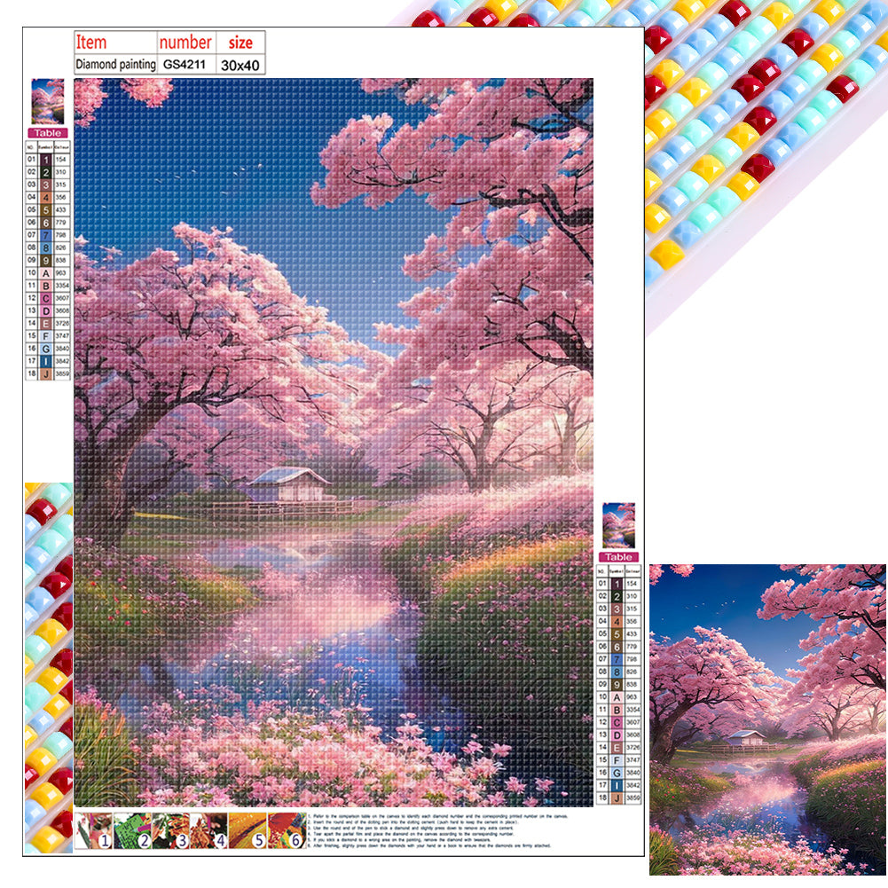 Romantic Sakura 30*40CM(Canvas) Full Square Drill Diamond Painting