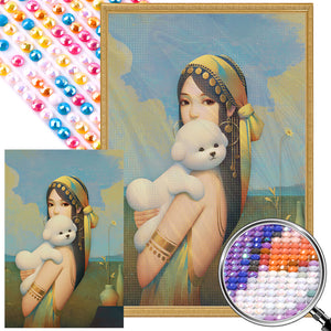 Girl Holding Puppy 40*60CM(Picture) Full AB Round Drill Diamond Painting