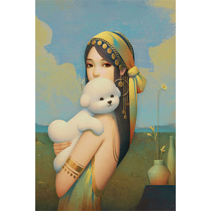 Girl Holding Puppy 40*60CM(Picture) Full AB Round Drill Diamond Painting