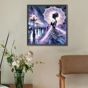 Girl Under The Rain At Dusk 30*30CM(Canvas) Full Round Drill Diamond Painting