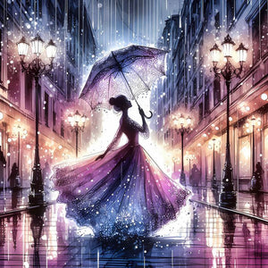 Girl Under The Rain At Dusk 30*30CM(Canvas) Full Round Drill Diamond Painting