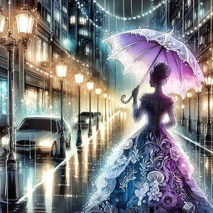 Girl Under The Rain At Dusk 30*30CM(Canvas) Full Round Drill Diamond Painting