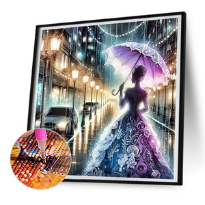 Girl Under The Rain At Dusk 30*30CM(Canvas) Full Round Drill Diamond Painting