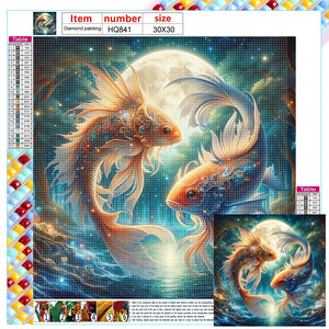 Goldfish Under The Moon 30*30CM(Canvas) Full Square Drill Diamond Painting