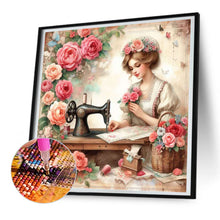 Load image into Gallery viewer, Woman Using Sewing Machine 30*30CM(Canvas) Full Round Drill Diamond Painting
