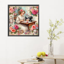 Load image into Gallery viewer, Woman Using Sewing Machine 30*30CM(Canvas) Full Round Drill Diamond Painting

