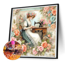 Load image into Gallery viewer, Woman Using Sewing Machine 30*30CM(Canvas) Full Round Drill Diamond Painting
