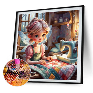 Sewing Elf Girl 40*40CM(Picture) Full AB Round Drill Diamond Painting