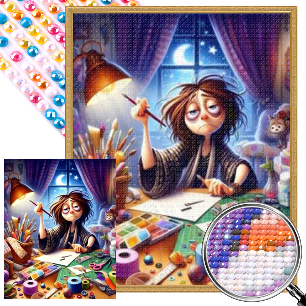 Late Night Working Girl 40*50CM(Picture) Full AB Round Drill Diamond Painting