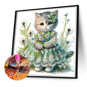 Little Kitten With Bouquet 30*30CM(Canvas) Partial Special Shaped Drill Diamond Painting