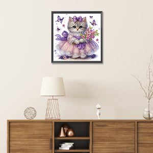 Little Kitten With Bouquet 30*30CM(Canvas) Partial Special Shaped Drill Diamond Painting