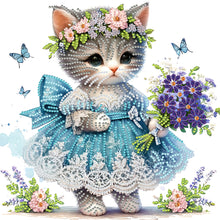 Load image into Gallery viewer, Little Kitten With Bouquet 30*30CM(Canvas) Partial Special Shaped Drill Diamond Painting
