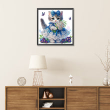 Load image into Gallery viewer, Little Kitten With Bouquet 30*30CM(Canvas) Partial Special Shaped Drill Diamond Painting
