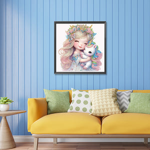 Pink Girl Unicorn 30*30CM(Canvas) Partial Special Shaped Drill Diamond Painting