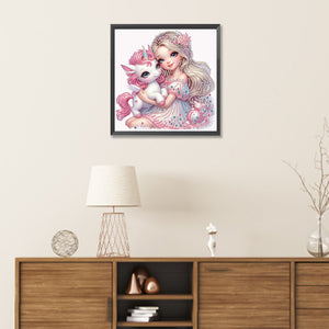 Pink Girl Unicorn 30*30CM(Canvas) Partial Special Shaped Drill Diamond Painting
