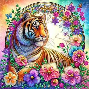 Flower Tiger 30*30CM(Canvas) Partial Special Shaped Drill Diamond Painting