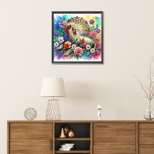 Flower Lion 30*30CM(Canvas) Partial Special Shaped Drill Diamond Painting