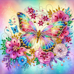 Flowers Butterfly 30*30CM(Canvas) Partial Special Shaped Drill Diamond Painting