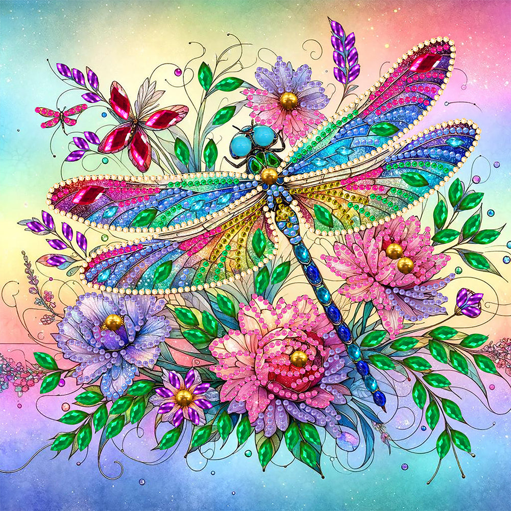 Flower Dragonfly 30*30CM(Canvas) Partial Special Shaped Drill Diamond Painting
