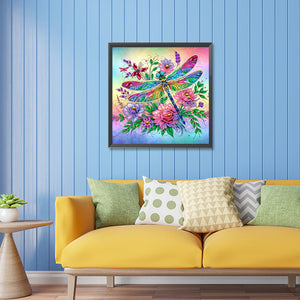 Flower Dragonfly 30*30CM(Canvas) Partial Special Shaped Drill Diamond Painting