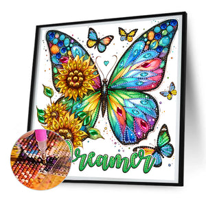 Sunflower Butterfly 30*30CM(Canvas) Partial Special Shaped Drill Diamond Painting