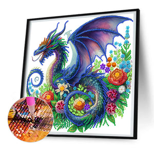 Flower Dragon 30*30CM(Canvas) Partial Special Shaped Drill Diamond Painting