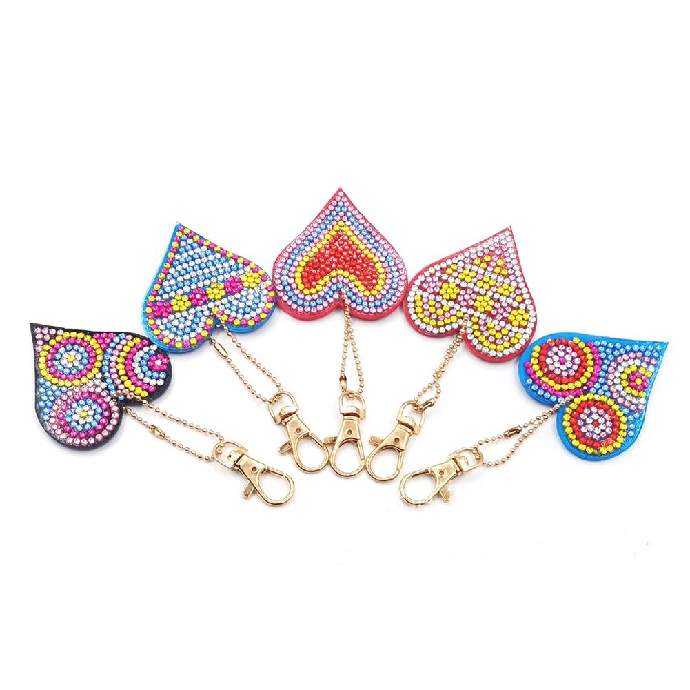 5pcs Diamond Keychains Art Craft DIY Handmade Rhinestone Pendant Kid Adult Gifts