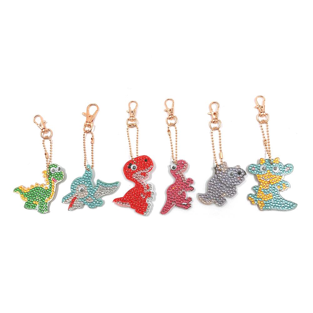 6pcs DIY Diamond Painting Bag Pendant Cartoon Dinosaur Keychain for Decor (G)