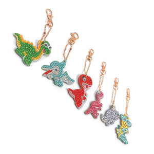 6pcs DIY Diamond Painting Bag Pendant Cartoon Dinosaur Keychain for Decor (G)