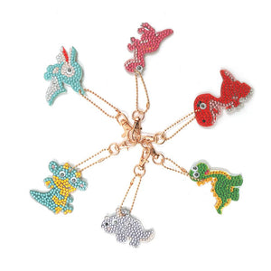 6pcs DIY Diamond Painting Bag Pendant Cartoon Dinosaur Keychain for Decor (G)
