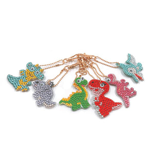 6pcs DIY Diamond Painting Bag Pendant Cartoon Dinosaur Keychain for Decor (G)