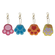Load image into Gallery viewer, 4pcs DIY Full Drill Diamond Painting Keyring Cartoon Cat Bear Paw Keychain
