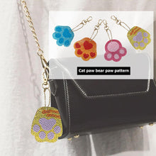 Load image into Gallery viewer, 4pcs DIY Full Drill Diamond Painting Keyring Cartoon Cat Bear Paw Keychain
