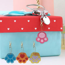 Load image into Gallery viewer, 4pcs DIY Full Drill Diamond Painting Keyring Cartoon Cat Bear Paw Keychain
