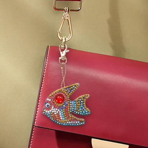 5pcs DIY Cartoon Fish Diamond Painting Keyring Cross Stitch Keychain Decor
