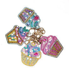 Load image into Gallery viewer, 4pcs DIY Keychain Diamond Painting Cake Ice Cream Key Ring Pendant Gift
