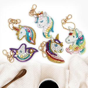5pcs DIY Special Shaped Full Drill Diamond Painting Keychain Horse Key Ring