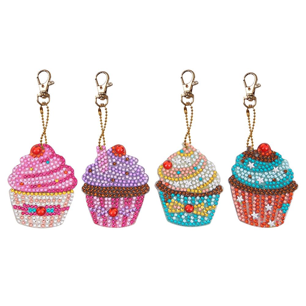 4pcs Diamond Keychains Art Craft DIY Handmade Rhinestone Pendant Kid Adult Gifts