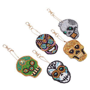 5pcs DIY Full Drill Special Shaped Diamond Painting Skull Bag Keychain Gift