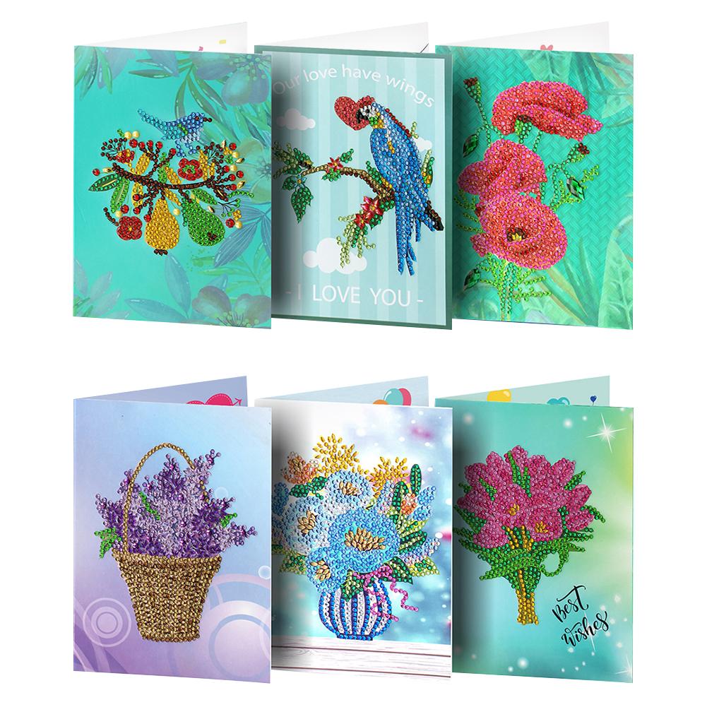 6pcs 5D DIY Special-shaped Diamond Painting Birthday Greeting Cards Gift