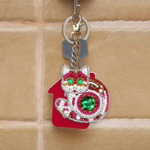 4pcs DIY Full Drill Special Shaped Diamond Painting Cat Keychain Pendant