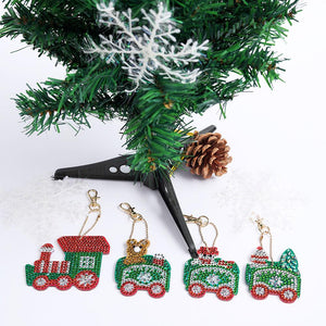 4pcs DIY Full Drill Special-Shape Diamond Painting Christmas Train Keychain