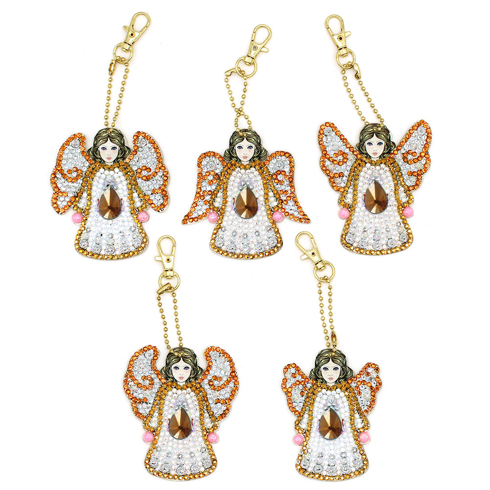 5pcs Diamond Keychains Art Craft DIY Handmade Rhinestone Pendant Kid Adult Gifts
