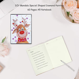 DIY Christmas Elk Special Shaped Diamond Painting 60 Pages A5 Notebook Gift