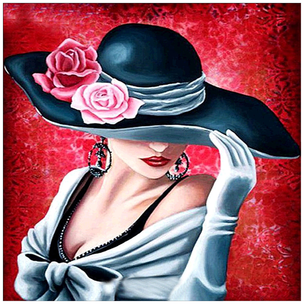 Elegant Lady In Hat 30*30CM(Canvas) Full Round Drill Diamond Painting