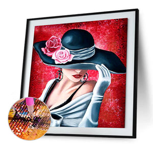 Elegant Lady In Hat 30*30CM(Canvas) Full Round Drill Diamond Painting