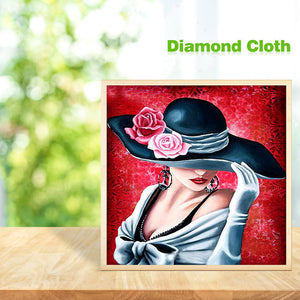 Elegant Lady In Hat 30*30CM(Canvas) Full Round Drill Diamond Painting