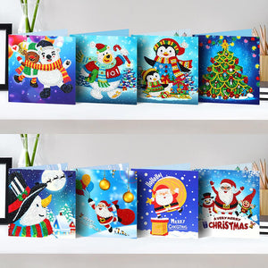 8pcs Diamond Painting Christmas Postcards Art Craft 5D DIY for Birthday Festival